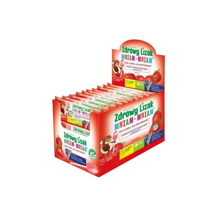 Zdrowy Lizak MniamMniam, na ząbki kości i odporność z witaminą C i D, smak truskawkowy, lizaki, 40 szt. main product photo