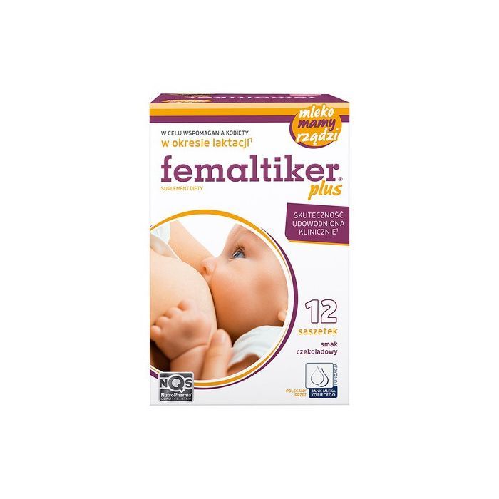 Femaltiker Plus, wsparcie laktacji, smak czekoladowy, proszek w saszetkach, 12 szt. main product photo
