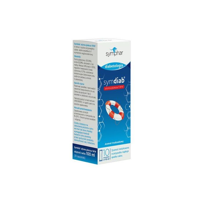 Symdiab, Glukoza płynna, aromat truskawkowy, saszetki, 10 szt. main product photo