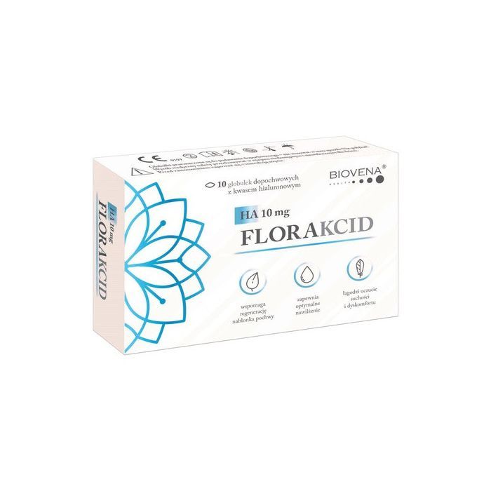 Florakcid HA 10 mg, globulki dopochwowe z kwasem hialuronowym, 10 szt. main product photo