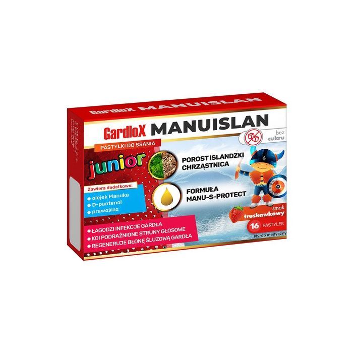 Gardlox Manuislan Junior, pastylki do ssania, smak truskawkowy, 16 szt. main product photo
