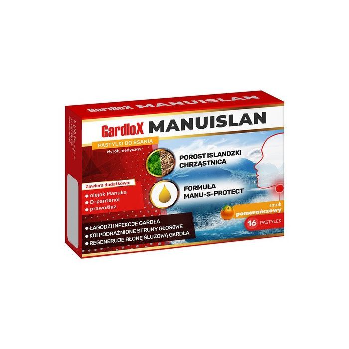 Gardlox Manuislan, pastylki do ssania, smak pomarańczowy, 16 szt. main product photo