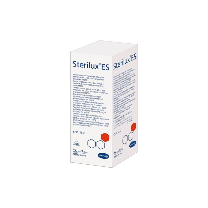 Sterilux ES, kompresy niejałowe, 17-nitkowe, 16 warstwowe, 7,5 cm x 7,5 cm, 100 szt. main product photo