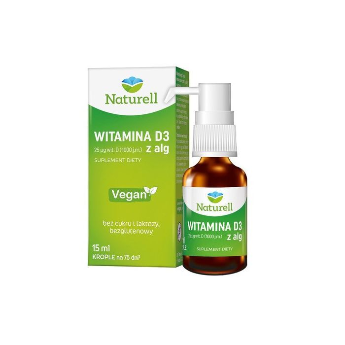 Naturell Witamina D3 z alg, krople, 15 ml main product photo