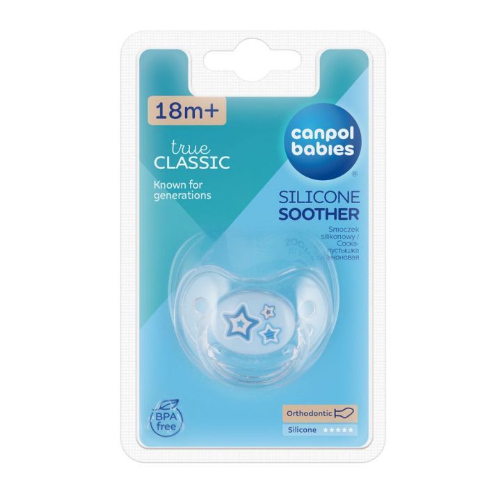 Canpol Newborn Baby, silikonowy, anatomiczny smoczek uspokajający, niebieski, 18m+, 1 szt. main product photo