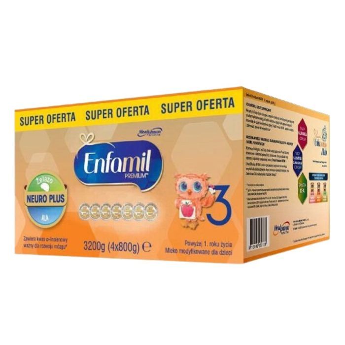 Enfamil 3 Premium MFGM, mleko, pow.1 r.z.,3200 g (4x800g) main product photo