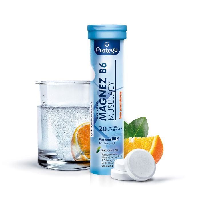 Protego Magnez B6 Musujący, tabletki musujące o smaku pomarańczowym, 20 szt. main product photo