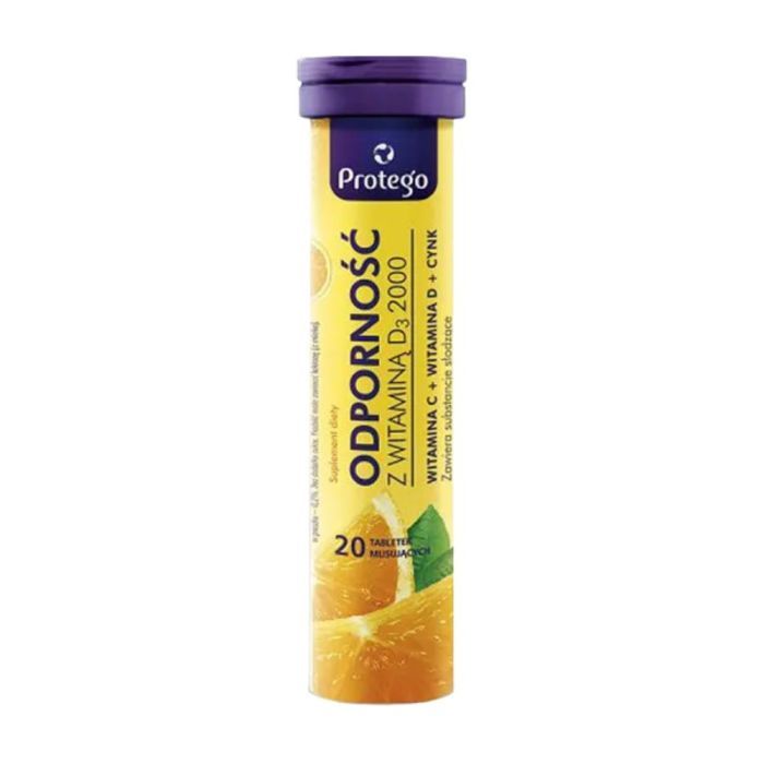 Protego Odporność z Witaminą D3 2000, tabletki musujące o smaku pomarańcza-mandarynka, 20 szt. main product photo