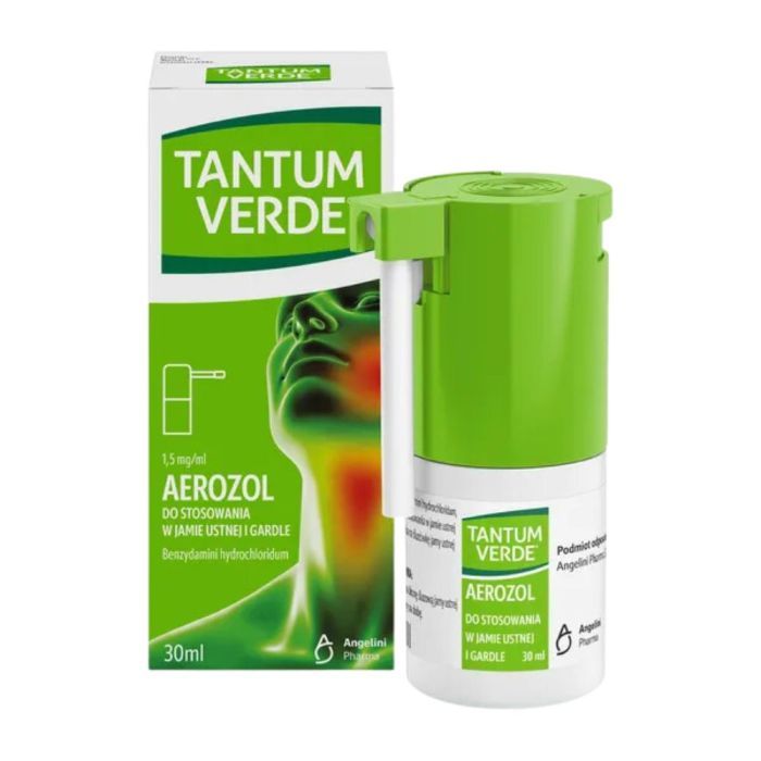 Tantum Verde, 1,5 mg/ml, aerozol do stosowania w jamie ustnej i gardle, 30 ml main product photo