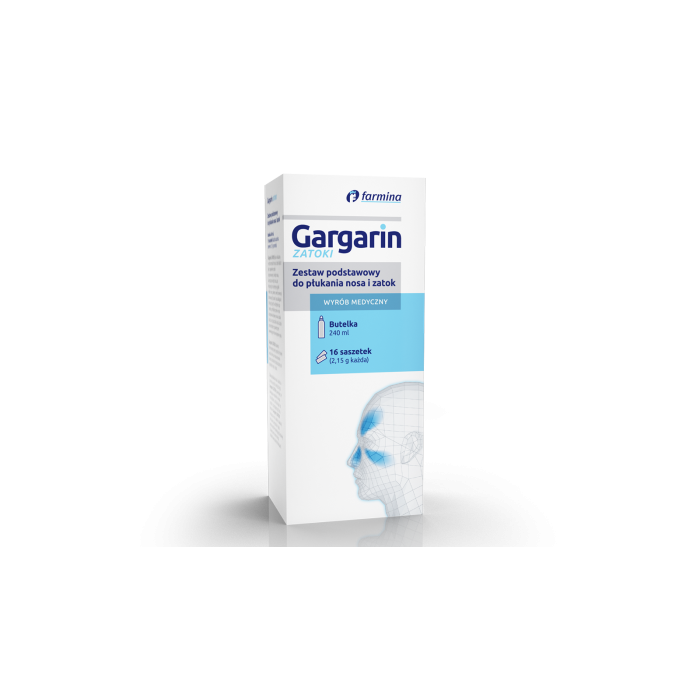 Gargarin Zatoki, zestaw podstawowy do płukania nosa i zatok, butelka 240 ml + 16 saszetek main product photo