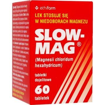 Slow-Mag, (Magnesii chloridum hexahydricum), 535 mg (64 mg jonów magnezu), tabletki dojelitowe, 60 sztuk