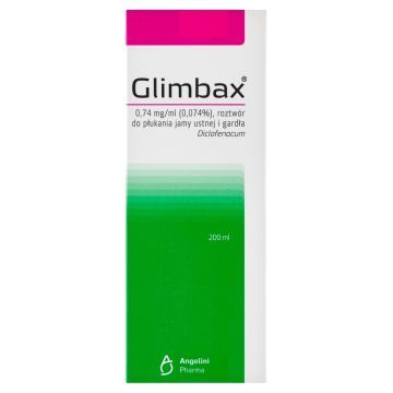 Glimbax, 0,74 mg/ml (0,074%), roztwór do płukania jamy ustnej i gardła, 200 ml płynu