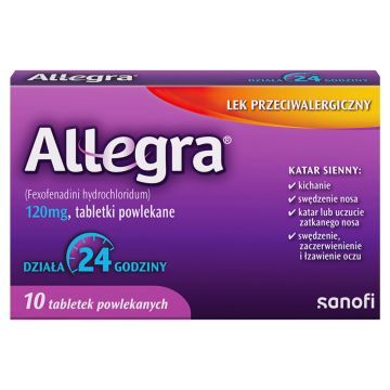 Allegra, 120 mg, tabletki powlekane, opakowanie zawiera 10 sztuk.