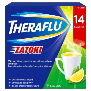 Theraflu Zatoki, 650 mg+10 mg, proszek do sporządzenia roztworu doustnego, 14 saszetek