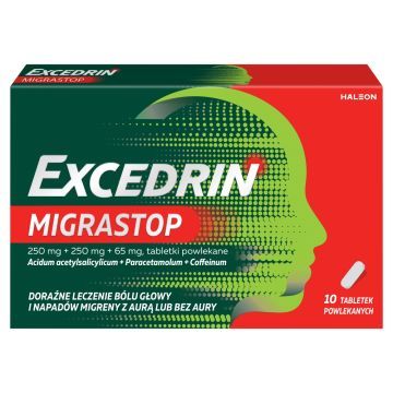 Excedrin MigraStop, 250 mg + 250 mg + 65 mg, tabletki powlekane, 10 sztuk