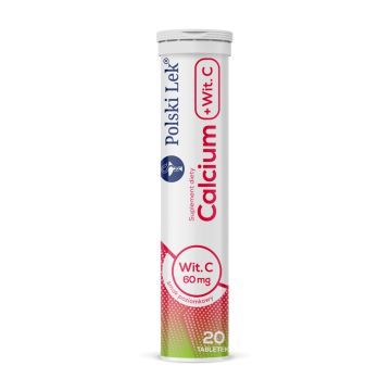 Calcium + witamina C, tabletki musujące o smaku poziomkowym, 20 szt.