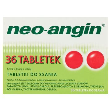 Neo-Angin, 1,2 mg+0,6 mg+5,9 mg, tabletki do ssania, 36 szt.