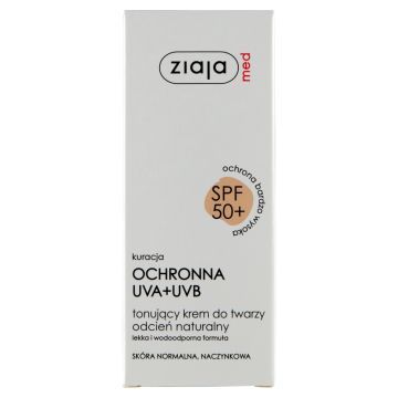 Ziaja Med, tonujący krem do twarzy, SPF 50+, odcień naturalny, skóra normalna/naczynkowa, 50 ml