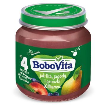 BoboVita, jabłka, jagody i gruszki Williamsa, 4 m+, 125 g