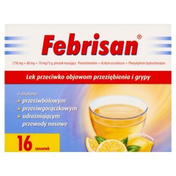 Febrisan, proszek musujący o smaku cytrynowym, 5 g, 16 saszetek
