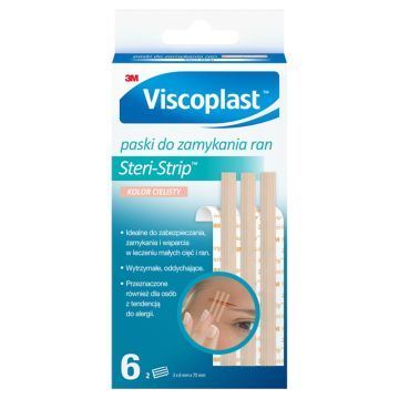 Viscoplast Steri-Strip, paski do zamykania ran, 6 mm x 75 mm, cieliste, 6 szt.
