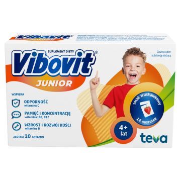Vibovit Junior proszek o smaku truskawkowym, 14 sasz.
