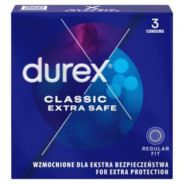 Durex Extra Safe, prezerwatywy powlekane środkiem nawilżającym, 3 szt.