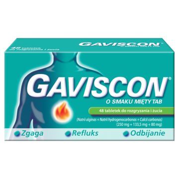 Gaviscon o smaku mięty TAB, tabletki do rozgryzania, żucia, 48 szt.