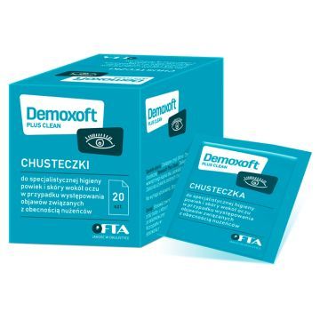 Demoxoft Plus Clean, chusteczki do specjalistycznej higieny powiek i skóry wokół oczu, 20 szt