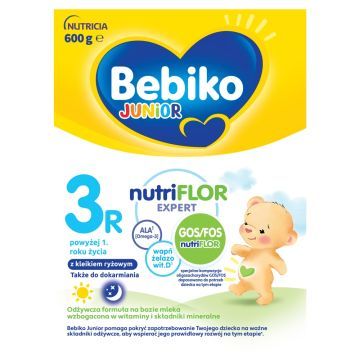Bebiko Junior 3R NUTRIflor Expert, odżywcza formuła na bazie mleka z kleikiem ryżowym, powyżej 1. roku życia, proszek, 600 g