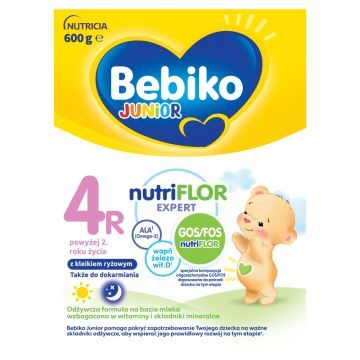 Bebiko Junior 4R NUTRIflor Expert, odżywcza formuła na bazie mleka z kleikiem ryżowym, powyżej 2. roku życia, proszek, 600 g