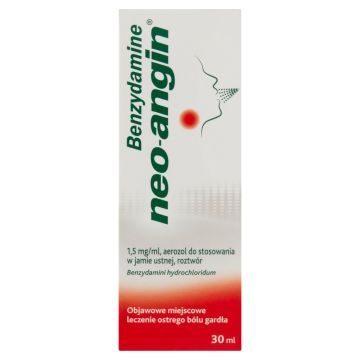 Benzydamine neo-angin, 1,5mg/ml aerozol do stosowania w jamie ustnej 30ml