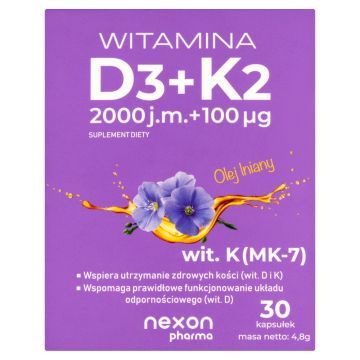 Witamina D3+K2, kaps., 30 szt
