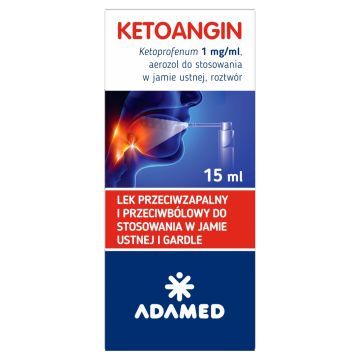 Ketoangin, 1 mg/ml, aerozol do stosowania w jamie ustnej, roztwór, 15 ml