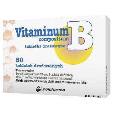 VITAMINUM B compositum, (3 mg + 5 mg + 5 mg + 40 mg + 5 mg), tabletki drażowane, 50 sztuk