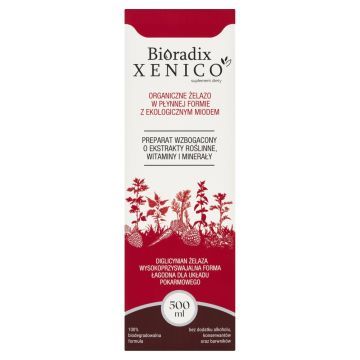 Bioradix Xenico, organiczne żelazo w płynie z BIO miodem, płyn, 500 ml