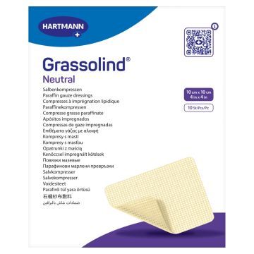 Grassolind neutral, opatrunek siatkowy z maścią, jałowy, 10 x 10 cm, 10 szt.