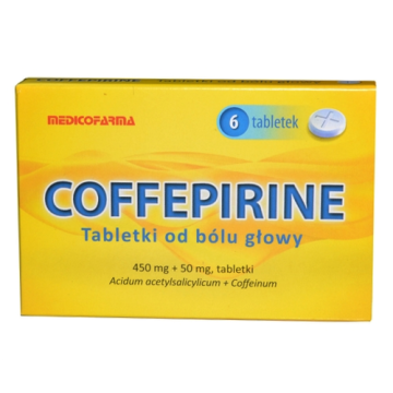 COFFEPIRINE Tabletki od bólu głowy, 450 mg + 50 mg, 6 sztuk