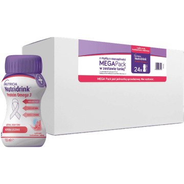 Nutridrink Protein Omega 3, płyn, rześki smak truskawka-malina, 24x125 ml