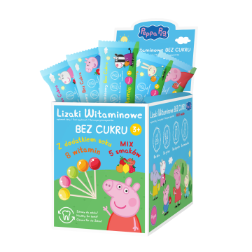 Lizaki witaminowe bez cukru, Pepa Pig, mix smaków, 50 szt.