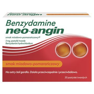 Benzydamine neo-angin, 3 mg, smak miodowo-pomarańczowy, 20 pastylek