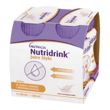 Nutridrink Juice Style, płyn o smaku orzeźwiającej maliny, 4x200 ml