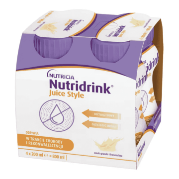 Nutridrink Juice Style, płyn o  smaku gruszki i kwiatu bzu, 4x200 ml
