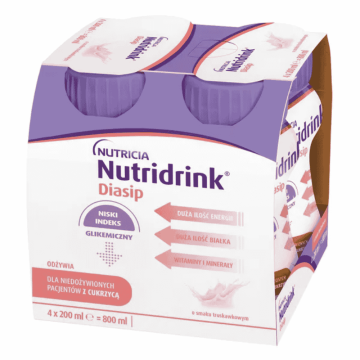 Nutridrink Diasip, płyn o smaku truskawkowym, 4 x 200  ml