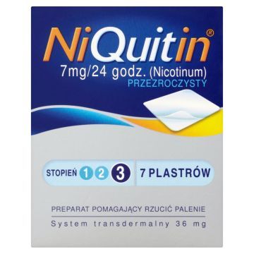 Niquitin przezroczysty, 7 mg/24 h, system transdermalny 36 mg, stopień 3, plastry, 7 szt.