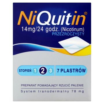 Niquitin przezroczysty, 14 mg/24 h, system transdermalny 78 mg, stopień 2, plastry, 7 szt.