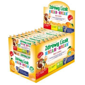 Zdrowy Lizak MniamMniam 12wit2min,b/cukru,pomaran,40szt,disp